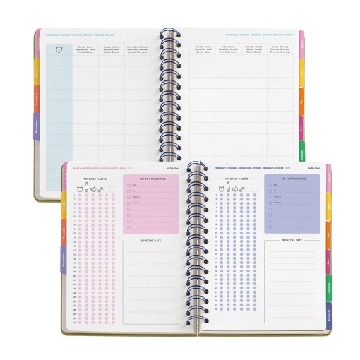 Agenda escolar semanal A5 2026/27 12 meses espiral MIQUELRIUS Sandra Hutter Sunny Lines com elástico