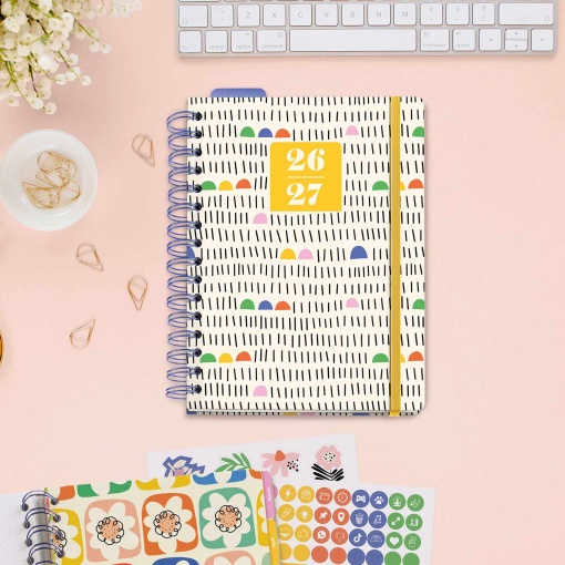 Agenda escolar semanal A5 2026/27 12 meses espiral MIQUELRIUS Sandra Hutter Sunny Lines com elástico