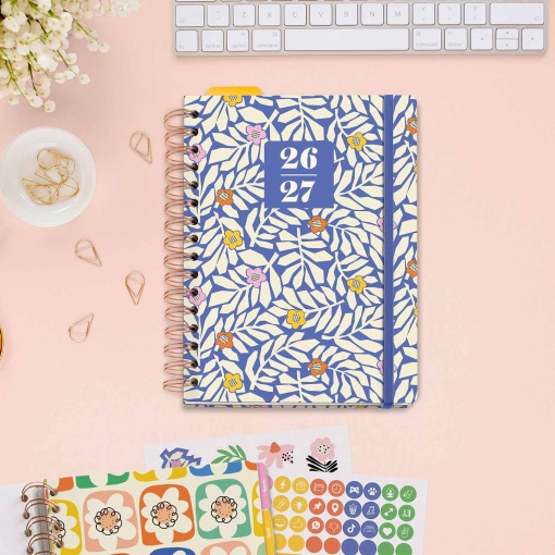 AGENDA ESCOLAR SEMANAL A5 2026/27 12 MESES ESPIRAL MIQUELRIUS SANDRA HUTTER BLUE GARDEN COM ELASTICO MR21333