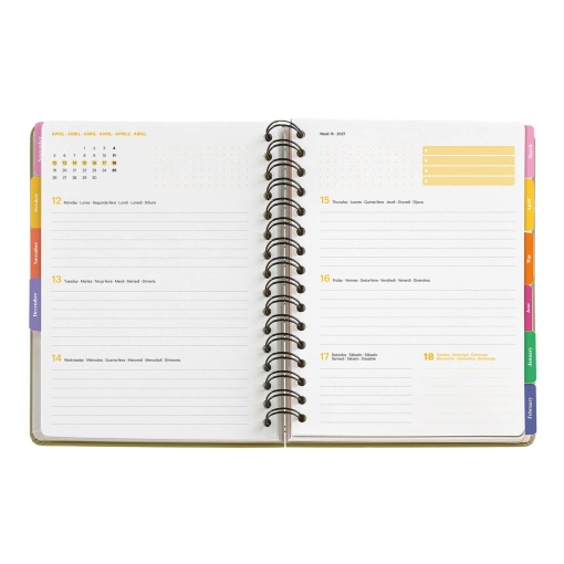Agenda escolar semanal A5 2026/27 12 meses espiral MIQUELRIUS Sandra Hutter Green Bloom com elástico