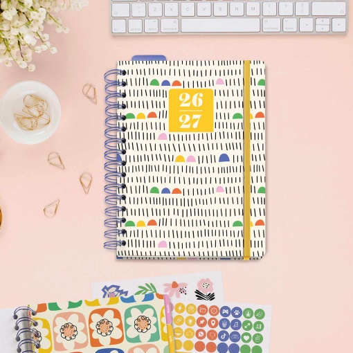 AGENDA ESCOLAR DIARIA A5 2026/27 12 MESES ESPIRAL MIQUELRIUS SANDRA HUTTER SUNNY LINES COM ELASTICO MR21335