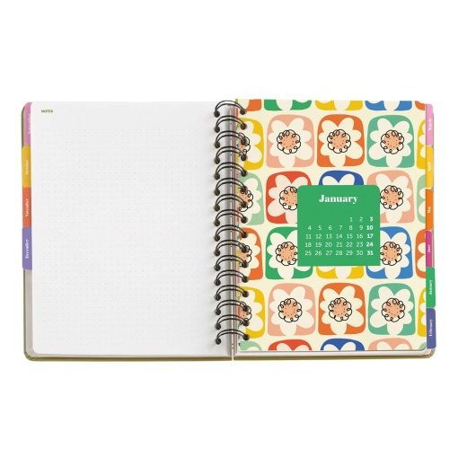Agenda escolar diária A5 2026/27 12 meses espiral MIQUELRIUS Sandra Hutter Green Bloom com elástico