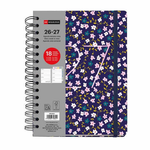 AGENDA ESCOLAR SEMANAL A5 2026/27 18 MESES ESPIRAL MIQUELRIUS PLUS WIRE-O LILAC PETITE COM ELASTICO MR34621