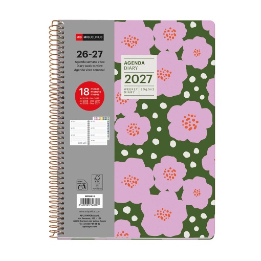 AGENDA ESCOLAR SEMANAL A5 2026/27 18 MESES ESPIRAL MIQUELRIUS PLUS COROLAS MR34616