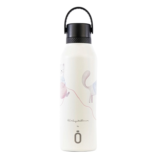 Termo RUNBOTT Mii La Tortuguita Blanca de 600 ml con adorable diseño de lana de gato.