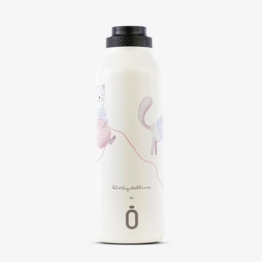 Termo RUNBOTT Mii La Tortuguita Blanca de 600 ml con adorable diseño de lana de gato.