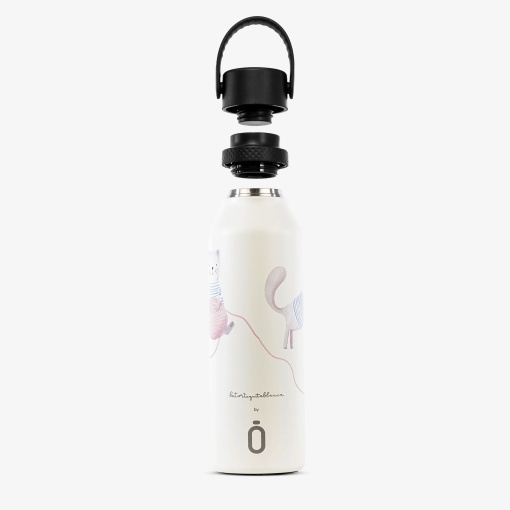 Termo RUNBOTT Mii La Tortuguita Blanca de 600 ml con adorable diseño de lana de gato.