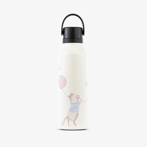 Termo RUNBOTT Mii La Tortuguita Blanca de 600 ml con adorable diseño de lana de gato.