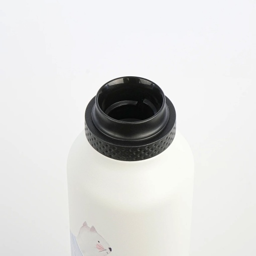 Termo RUNBOTT Mii La Tortuguita Blanca de 600 ml con adorable diseño de lana de gato.