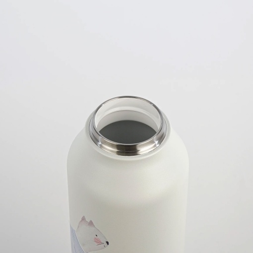 Termo RUNBOTT Mii La Tortuguita Blanca de 600 ml con adorable diseño de lana de gato.