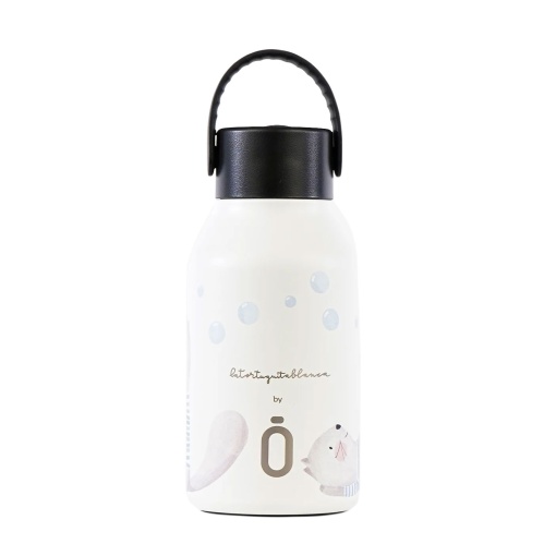 Botella termo RUNBOTT Mii La Tortuguita Blanca de 350 ml con adorables burbujas de gato.