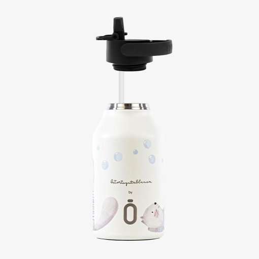 Botella termo RUNBOTT Mii La Tortuguita Blanca de 350 ml con adorables burbujas de gato.