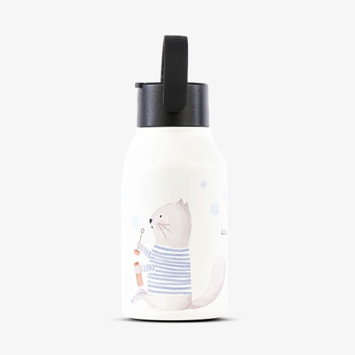 Botella termo RUNBOTT Mii La Tortuguita Blanca de 350 ml con adorables burbujas de gato.