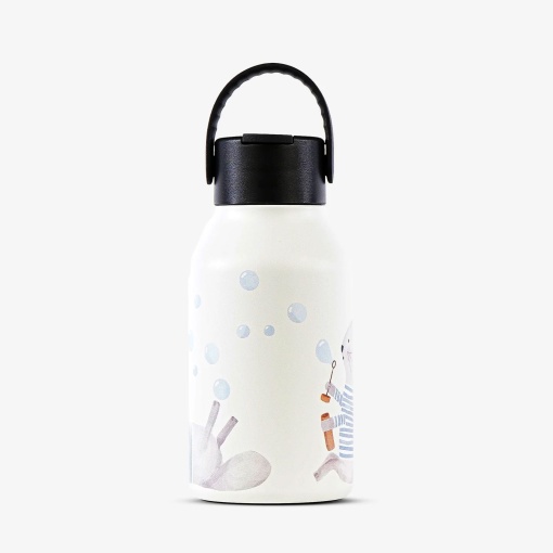 Botella termo RUNBOTT Mii La Tortuguita Blanca de 350 ml con adorables burbujas de gato.