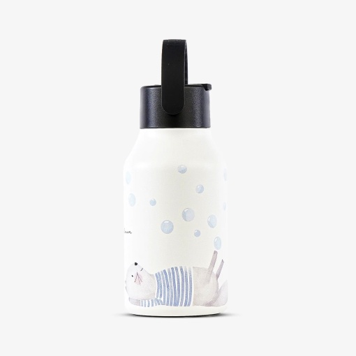 Botella termo RUNBOTT Mii La Tortuguita Blanca de 350 ml con adorables burbujas de gato.