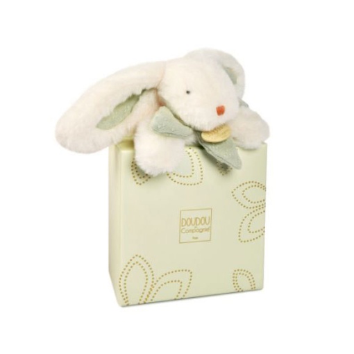 Peluche conejo blanco con lazo verde 20cm DOUDOU ET COMPAGNIE Lapin Bonbon