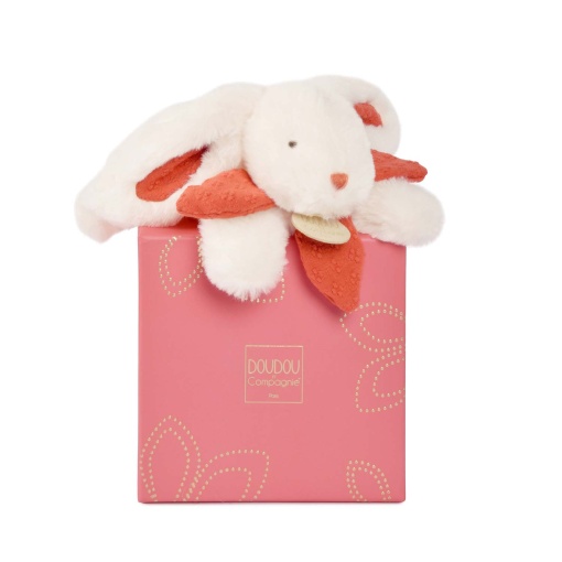 Peluche conejo blanco con lazo terracota 20cm DOUDOU ET COMPAGNIE Lapin Bonbon