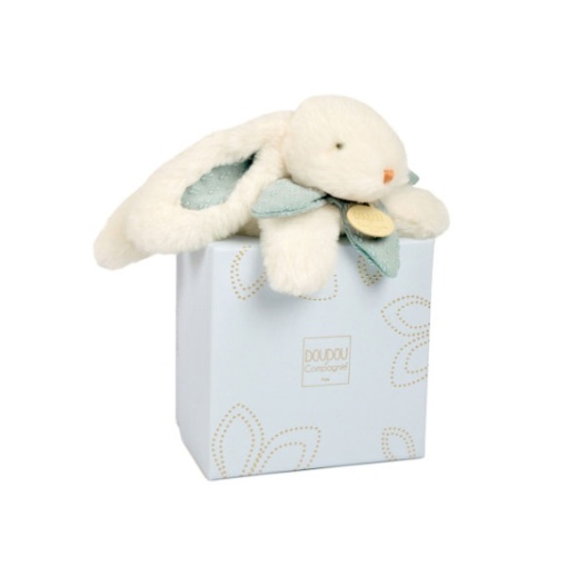 Conejo de peluche blanco con lazo azul, 20 cm, DOUDOU ET COMPAGNIE Lapin Bonbon