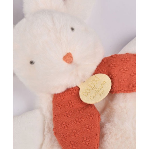 Doudou conejo blanco con lazo de terracota 25cm DOUDOU ET COMPAGNIE Lapin Bonbon