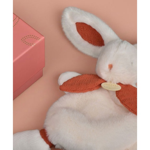 Doudou conejo blanco con lazo de terracota 25cm DOUDOU ET COMPAGNIE Lapin Bonbon