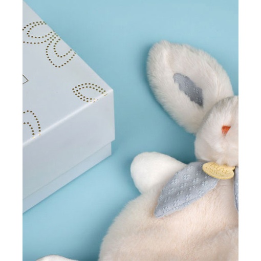 Doudou conejo blanco con lazo azul 25cm DOUDOU ET COMPAGNIE Lapin Bonbon