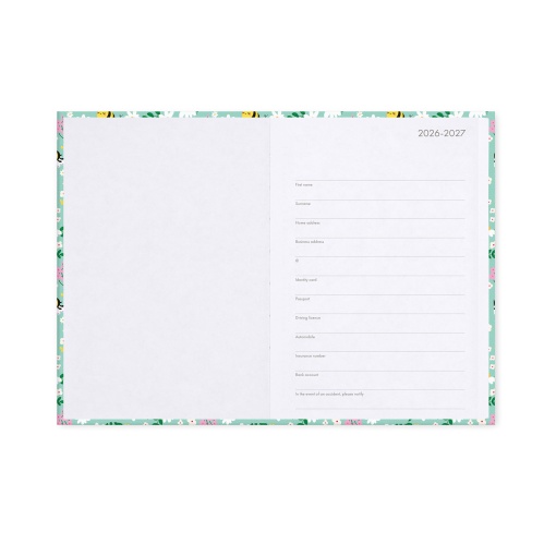 Agenda escolar diária 120x180mm 2026/27 16 meses LEGAMI Bee com elástico