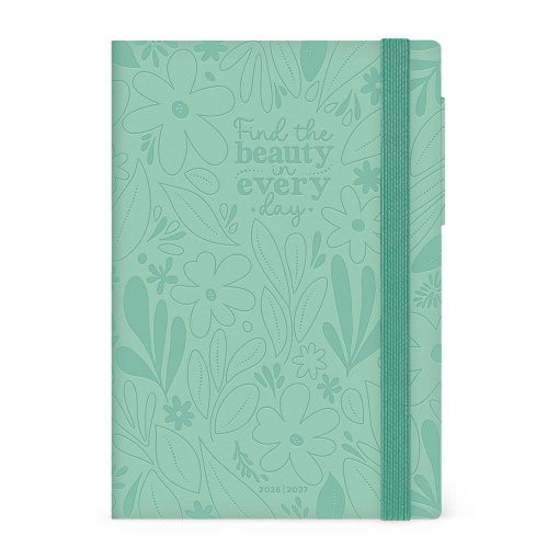 Agenda escolar diária 120x180mm 2026/27 16 meses LEGAMI Botanic Garden com elástico