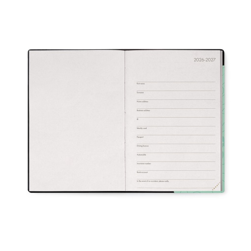 Agenda escolar diária 120x180mm 2026/27 16 meses LEGAMI Botanic Garden com elástico