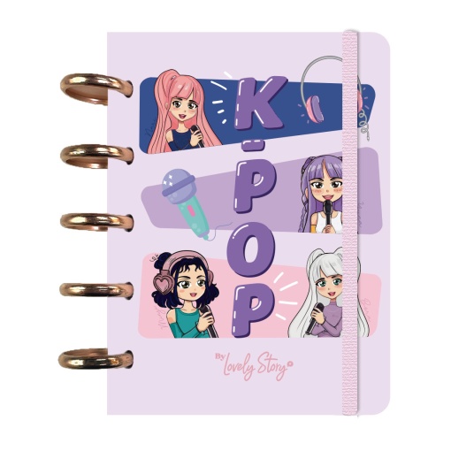 Cuaderno A6 rayado con páginas reposicionables, 100 hojas, 100 g/m², Lovely Story K-POP rosa.