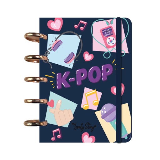 Cuaderno A6 rayado con páginas reposicionables, 100 hojas, 100 g/m², Lovely Story K-POP azul