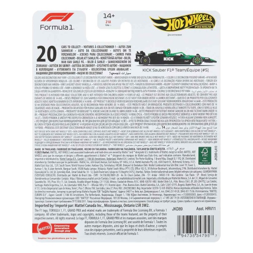 Hot Wheels Premium Formula 1 Kick Sauber Team nº 5 Mattel HRV11/JKD89