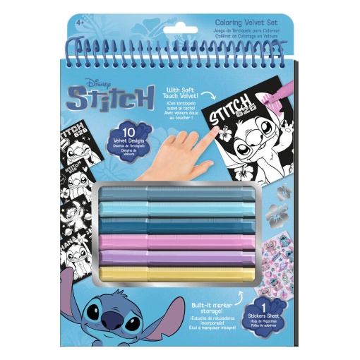 Disney Stitch velvet coloring set with 6 pens.