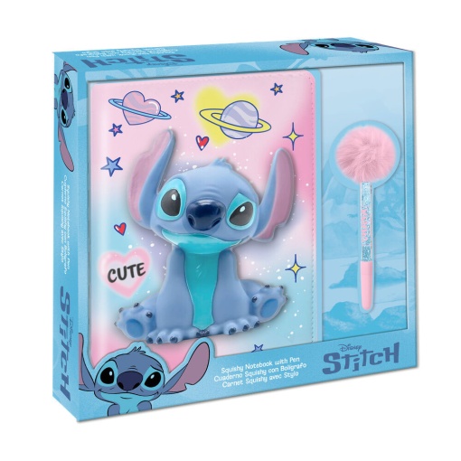 Squishy notebook + ballpoint pen with pompom, Disney Stitch