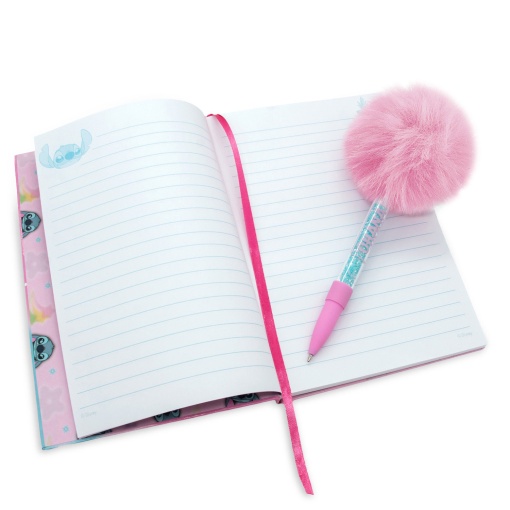 Squishy notebook + ballpoint pen with pompom, Disney Stitch