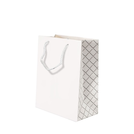 Paper bag with drawstring handle, 210g, white/checkered, 26x12x32cm