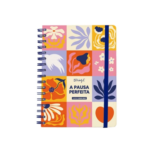 A5 daily school planner 2026/27, 12 months, spiral bound, MR. WONDERFUL "The Perfect Break" with elastic closure.