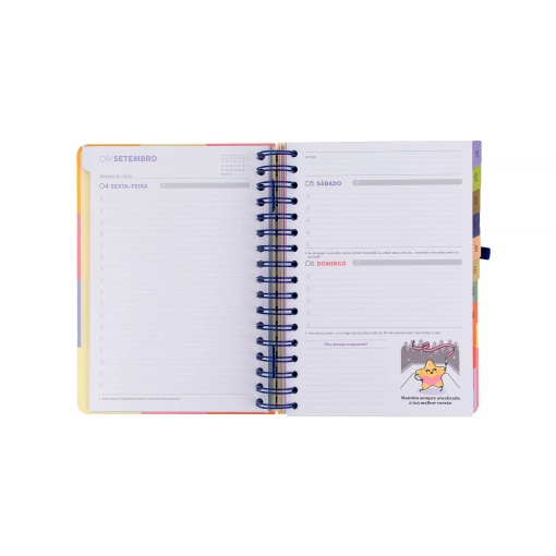 A5 daily school planner 2026/27, 12 months, spiral bound, MR. WONDERFUL "The Perfect Break" with elastic closure.