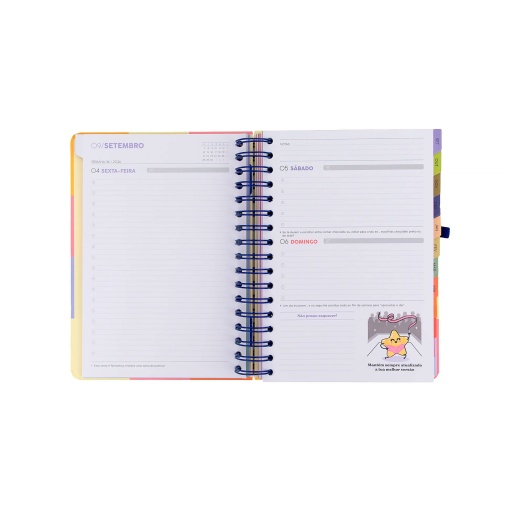 Agenda escolar diaria 175x140 mm 2026/27 12 meses, encuadernación en espiral MR. WONDERFUL "El descanso perfecto" con cierre elástico