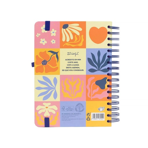 Agenda escolar diaria 175x140 mm 2026/27 12 meses, encuadernación en espiral MR. WONDERFUL "El descanso perfecto" con cierre elástico