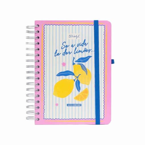 A5 daily school planner 2026/27 12 months spiral bound MR. WONDERFUL "If life gives you lemons..." with elastic band