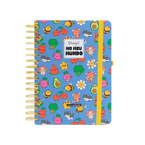 A5 daily school planner 2026/27, 12 months, spiral bound, MR. WONDERFUL "In my world" with elastic closure.