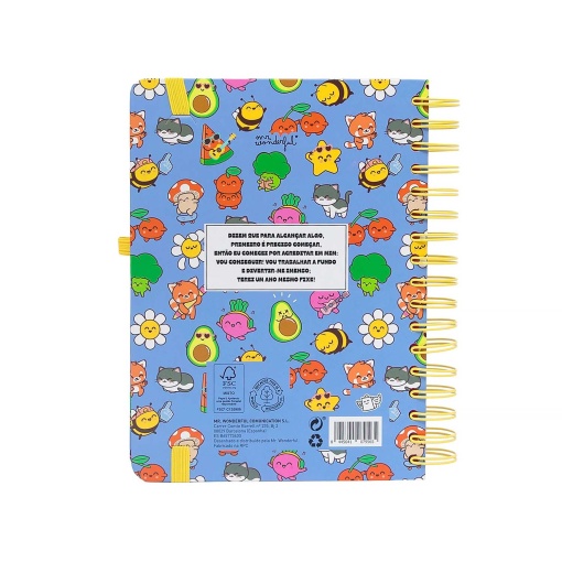 A5 daily school planner 2026/27, 12 months, spiral bound, MR. WONDERFUL "In my world" with elastic closure.