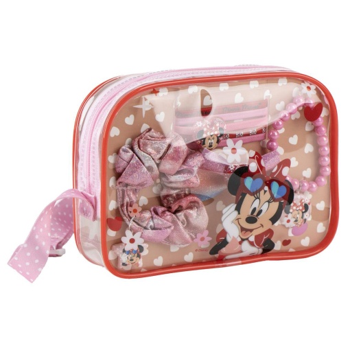 Conjunto de acessórios de cabelo + pulseira com mala tiracolo Disney Minnie Mouse 8 peças
