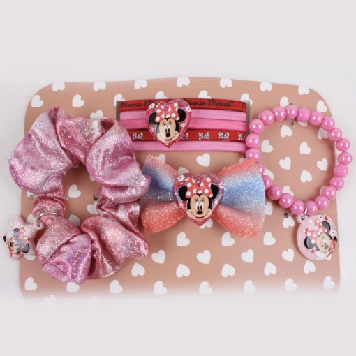 Conjunto de acessórios de cabelo + pulseira com mala tiracolo Disney Minnie Mouse 8 peças