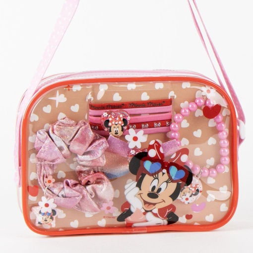 Conjunto de acessórios de cabelo + pulseira com mala tiracolo Disney Minnie Mouse 8 peças
