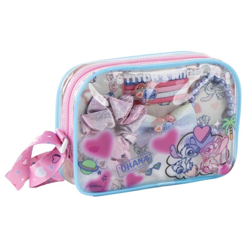 Conjunto de acessórios de cabelo + pulseira com mala tiracolo Disney Stitch 8 peças