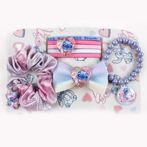 Conjunto de acessórios de cabelo + pulseira com mala tiracolo Disney Stitch 8 peças