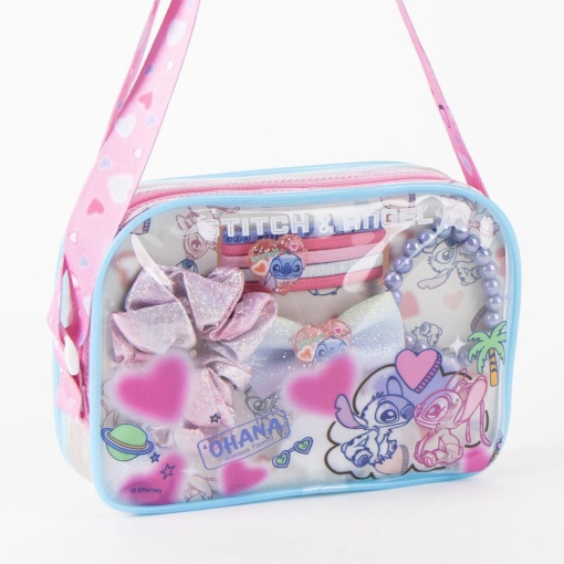 Conjunto de acessórios de cabelo + pulseira com mala tiracolo Disney Stitch 8 peças