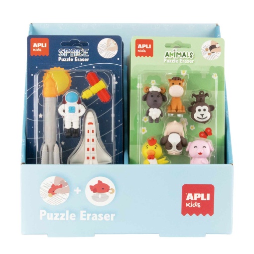 Assorted APLI Kids puzzle erasers (12 units) display stand