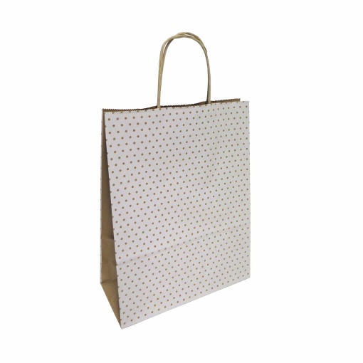 Paper bag with twisted handle, 311 dots, white, 22x10x29cm